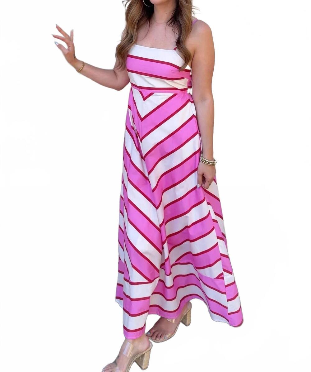 NEW ENTRO darlene sleeveless midi dress in pink/ cream
